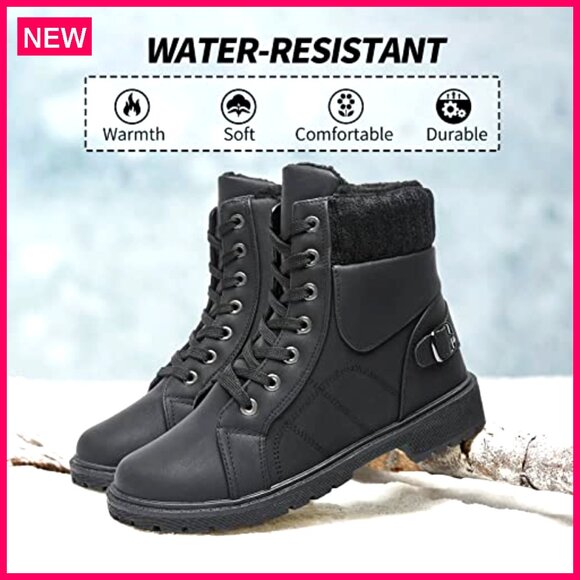 Women's Winter Snow Boots Fur Lined Ankle Boots Side Zipper Water-Resistant - Picture 7 of 8